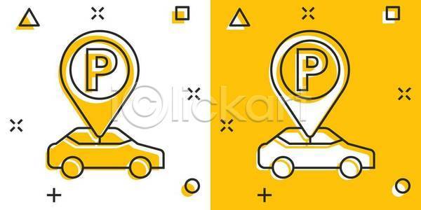 사람없음 EPS 일러스트 해외이미지 노란색 자동차 주차 주차장표시 해외일러스트 흰색