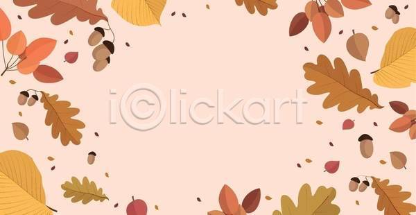 사람없음 EPS 일러스트 프레임일러스트 해외이미지 가을(계절) 낙엽 단풍 도토리 백그라운드 분홍색 카피스페이스 프레임