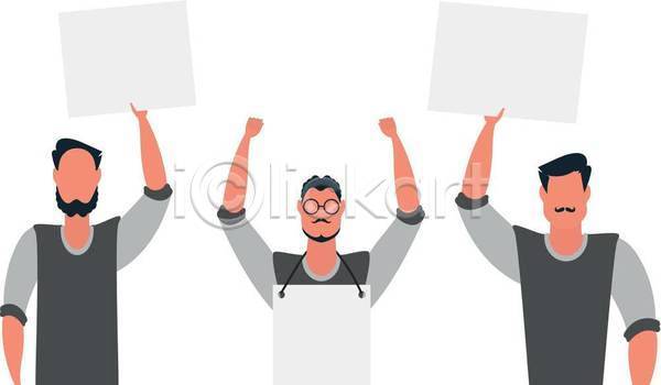 분노 자유 남자 성인 성인남자만 세명 EPS 일러스트 해외이미지 들기 디자인 메시지 배너 수염 시위 얼굴없음 잡기 컨셉 팻말 프레임 항의