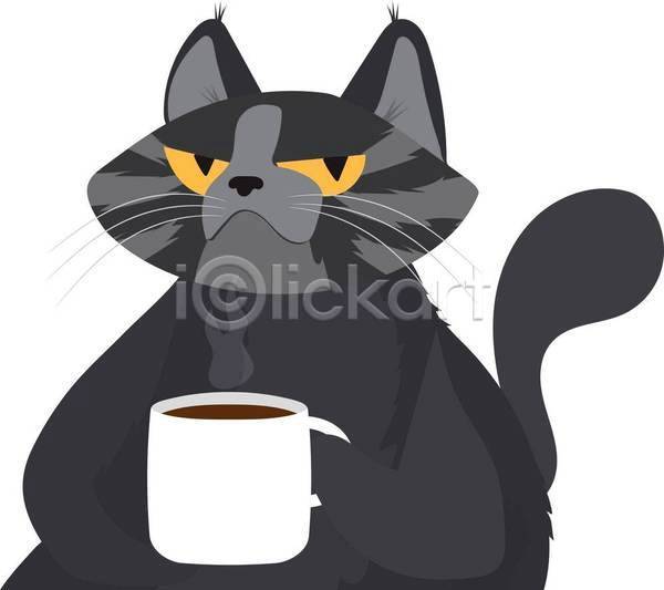 귀여움 사람없음 EPS 일러스트 해외이미지 고양이 고양이캐릭터 들기 만화 커피 회색