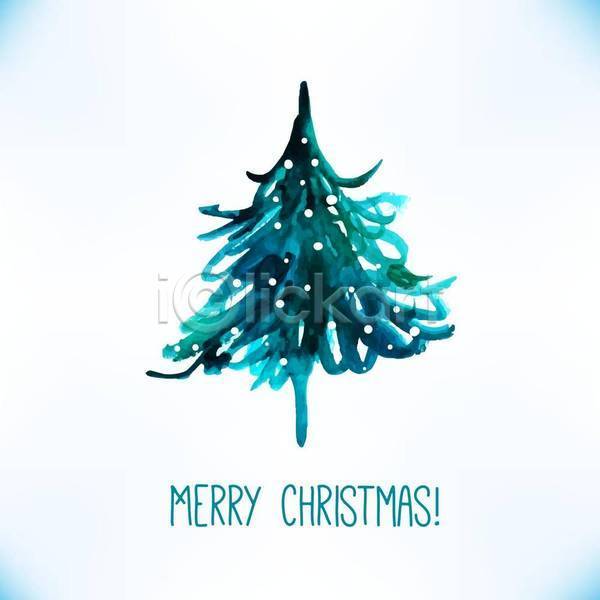 사람없음 EPS 일러스트 해외이미지 겨울 나무 디자인 수채화(물감) 초록색 크리스마스