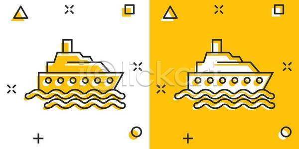 사람없음 EPS 일러스트 해외이미지 노란색 바다 배(교통) 유람선 해외일러스트 흰색