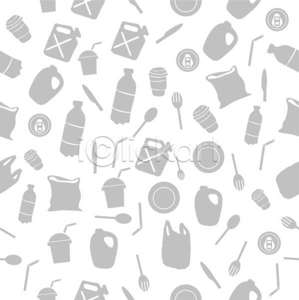 사람없음 EPS 일러스트 해외이미지 기름통 나이프 디자인 비닐 빨대 숟가락 쓰레기 일회용 접시 종이컵 캔 테이크아웃컵 패턴 패턴백그라운드 페트병 포크 회색