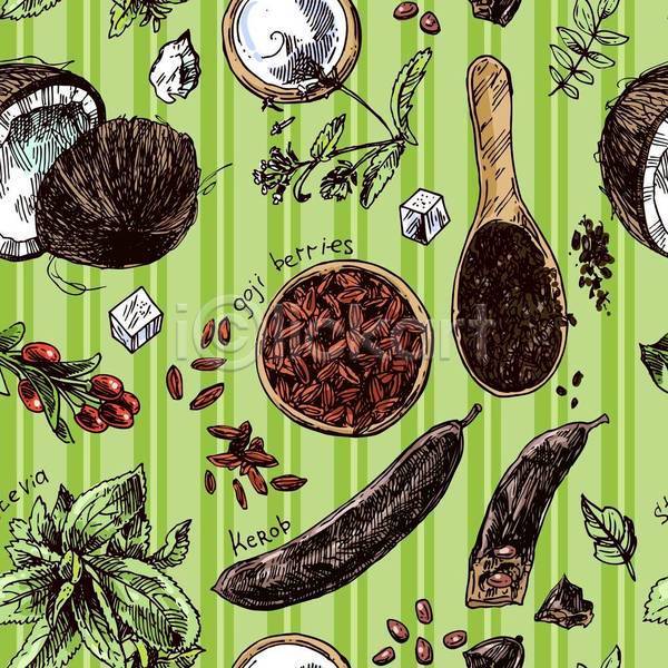 사람없음 EPS 일러스트 해외이미지 건강 슈퍼푸드 스케치 씨앗 열매 유기농 음식 채소 코코넛