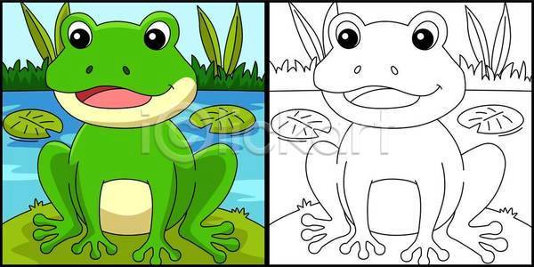 어린이 EPS 일러스트 해외이미지 개구리 걸음마 고립 그래픽 그림 낙서 동물 두꺼비 디자인 만화 미술 색칠공부 선 손그림 야생동물 양서류 유치원 윤곽 이국적 책 컬러풀 클립아트 페이지 해외일러스트