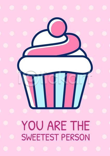 사람없음 EPS 일러스트 템플릿 해외이미지 물방울무늬 분홍색 카드(감사) 컵케이크 한개