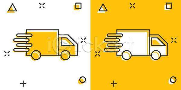 사람없음 EPS 일러스트 해외이미지 노란색 배송 짐차 탑차 트럭 흰색