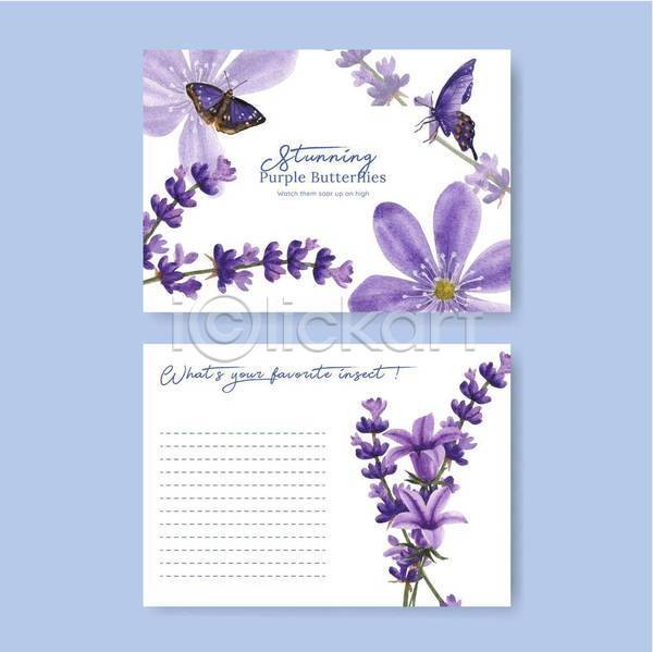 사람없음 EPS 일러스트 해외이미지 글자캘리그라피 꽃 나비 디자인 보라색 수채화(물감) 엽서 잎 카드(감사)