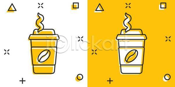 뜨거움 사람없음 EPS 일러스트 해외이미지 노란색 커피 테이크아웃컵 해외일러스트 흰색
