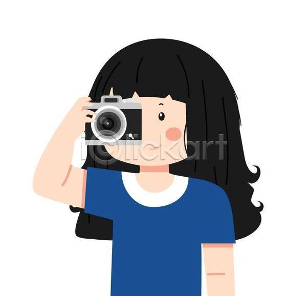 성인 성인여자한명만 여자 한명 EPS 일러스트 해외이미지 들기 사진촬영 상반신 카메라