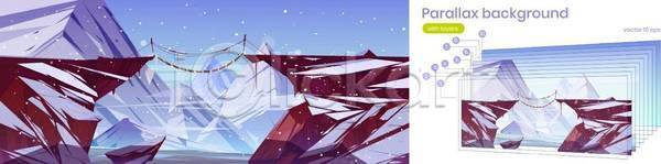 사람없음 EPS 일러스트 해외이미지 눈(날씨) 다리(건축물) 밧줄 백그라운드 얼음산 패럴렉스 풍경(경치)