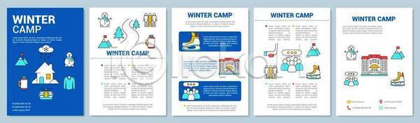 사람모양 사람없음 EPS 일러스트 해외이미지 겨울 눈(날씨) 눈사람 디자인 레이아웃 리조트 세트 스케이트 스키장 주택 파란색 팜플렛