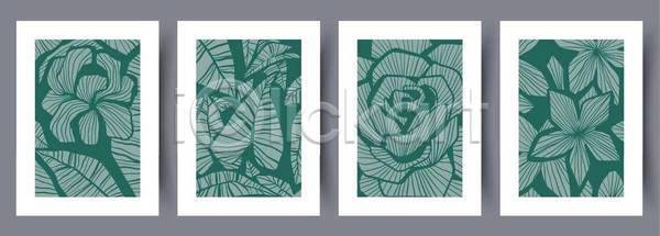 사람없음 EPS 일러스트 해외이미지 그림 꽃 디자인 미술 선 세트 잎 장미 초록색 추상