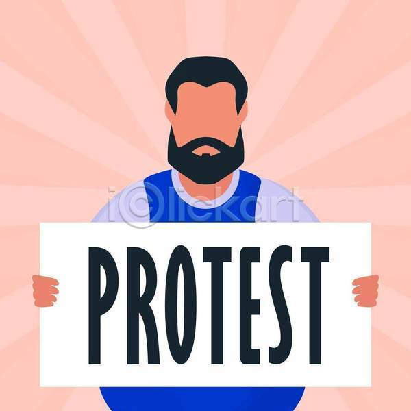 남자 성인 성인남자한명만 한명 EPS 일러스트 해외이미지 들기 디자인 메시지 배너 보여주기 상반신 서기 시위 얼굴없음 운동가 잡기 팻말 프레임 항의