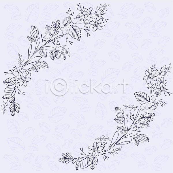 사람없음 EPS 일러스트 해외이미지 꽃 꽃프레임 라인아트 연보라색 열매 잎