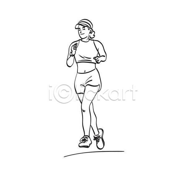 성인 성인여자한명만 여자 한명 EPS 라인일러스트 일러스트 해외이미지 달리기 달리기선수 디자인 라이프스타일 라인아트 손그림 운동 운동복 전신 조깅