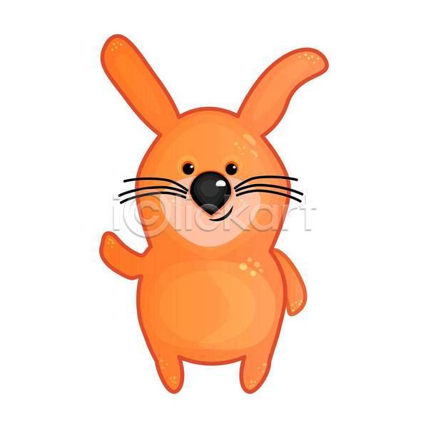 귀여움 사람없음 EPS 일러스트 해외이미지 만화 손들기 주황색 토끼 토끼캐릭터