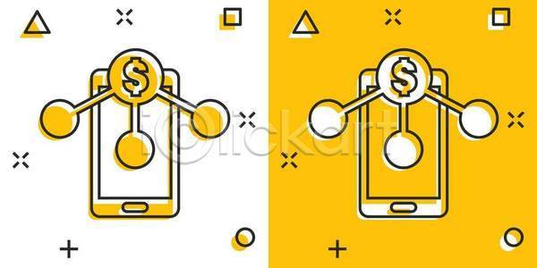 사람없음 EPS 일러스트 해외이미지 결제 노란색 돈 모바일 스마트폰 해외일러스트 흰색