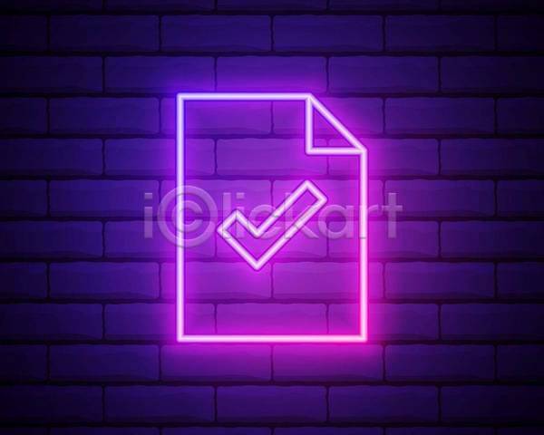 사람없음 EPS 아이콘 일러스트 해외이미지 네온 네온아트 문서 벽 보라색 빛 승인 체크표시