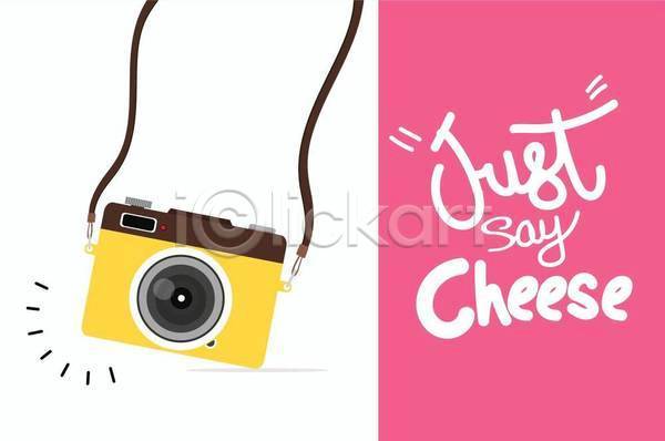 사람없음 EPS 일러스트 해외이미지 노란색 복고 분홍색 스트랩 카메라 타이포그라피