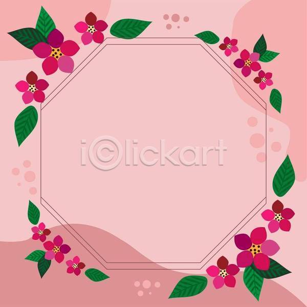 사람없음 EPS 일러스트 해외이미지 꽃 꽃프레임 분홍색 잎 팔각형