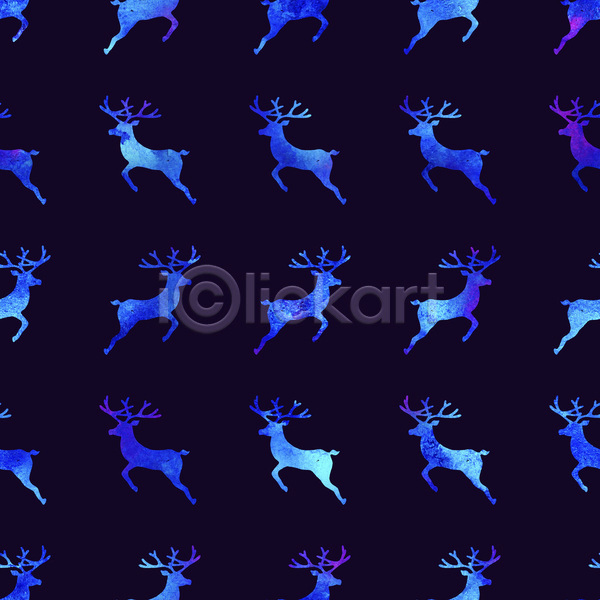 사람없음 JPG 포토 해외이미지 검은색 겨울 디자인 백그라운드 사슴 수채화(물감) 파란색 패턴