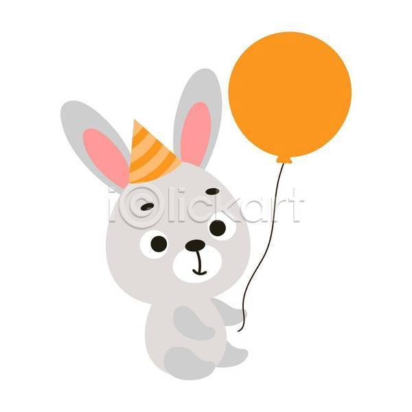 사람없음 EPS 일러스트 해외이미지 고깔(모자) 동물캐릭터 들기 토끼 파티 풍선 한마리