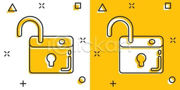 사람없음 EPS 일러스트 해외이미지 노란색 오픈 자물쇠 해외일러스트 흰색