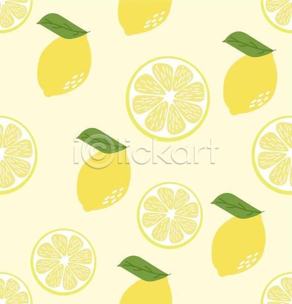 사람없음 EPS 일러스트 해외이미지 노란색 단면 디자인 레몬 슬라이스 잎 패턴 패턴백그라운드