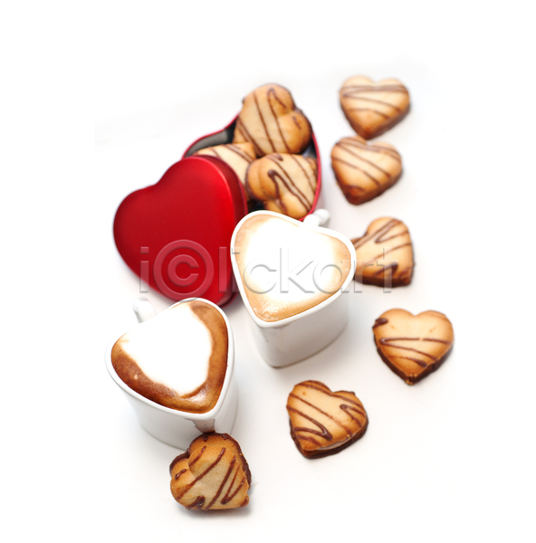 달콤 사랑 사람없음 JPG 포토 해외이미지 머그컵 발렌타인데이 상자 선물 에스프레소 카푸치노 쿠키 하트 흰배경