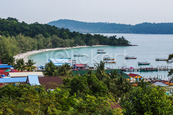 사람없음 JPG 포토 해외이미지 마을 만 맑음 보트 석호 섬 야외 캄보디아