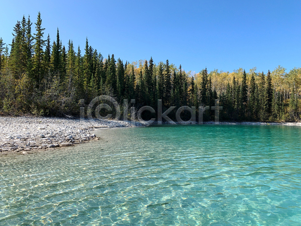 사람없음 JPG 포토 해외이미지 나무 야외 여름(계절) 자연 잔물결 주간 캐나다 풍경(경치) 하늘 호수