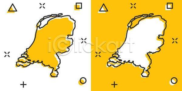 사람없음 EPS 일러스트 해외이미지 네덜란드 노란색 지도 흰색