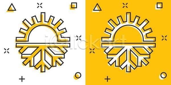 따뜻함 추위 사람없음 EPS 일러스트 해외이미지 날씨 노란색 눈꽃무늬 눈송이 심볼 온도 태양 해외일러스트 흰색