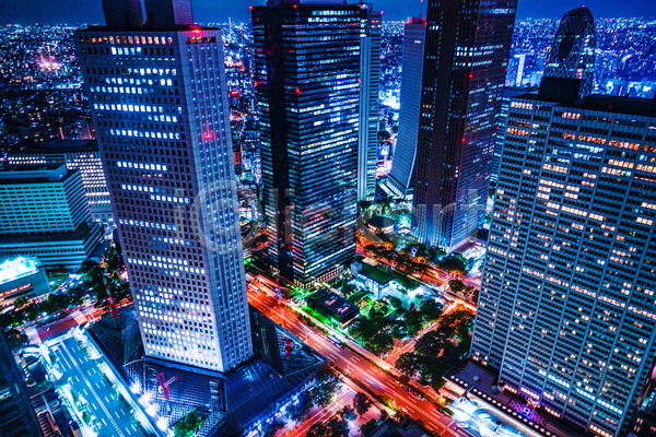 사람없음 JPG 장노출 포토 해외이미지 건물 고층빌딩 도로 도시 도시풍경 도쿄 빌딩 야간 야경 야외 일본
