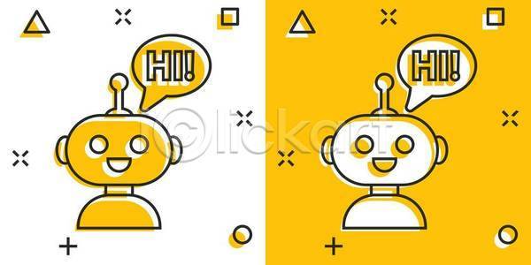 스마트 사람없음 EPS 일러스트 해외이미지 AI(인공지능) 노란색 로봇 말풍선 인사 흰색