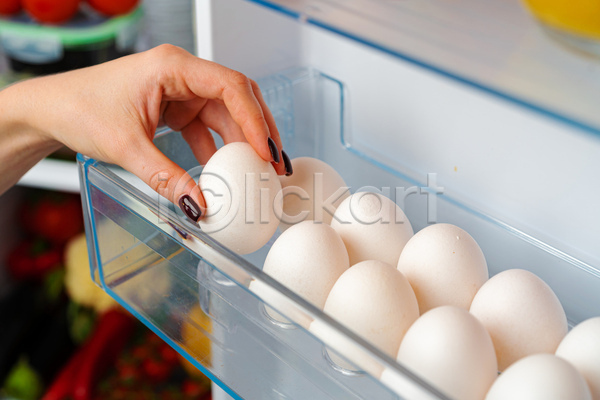 신체부위 JPG 포토 해외이미지 계란 계란꽂이 냉장고 들기 손 실내