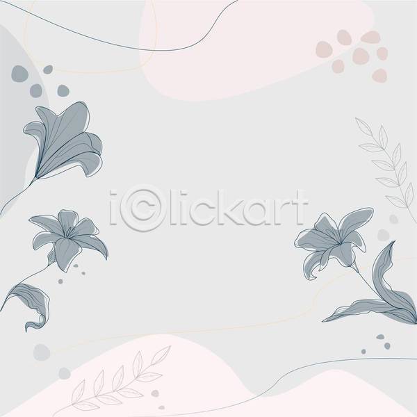 감성 사람없음 EPS 일러스트 해외이미지 곡선 꽃 꽃프레임 라인아트 잎 하늘색