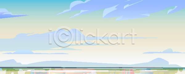 사람없음 EPS 일러스트 해외이미지 구름(자연) 백그라운드 언덕 와이드컷 자연 파란색 파스텔톤 풍경(경치) 하늘 호수