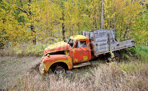 사람없음 JPG 포토 해외이미지 가을(계절) 나무 시골 옛날 짐차 캐나다 컬러풀 풍경(경치) 해외202004