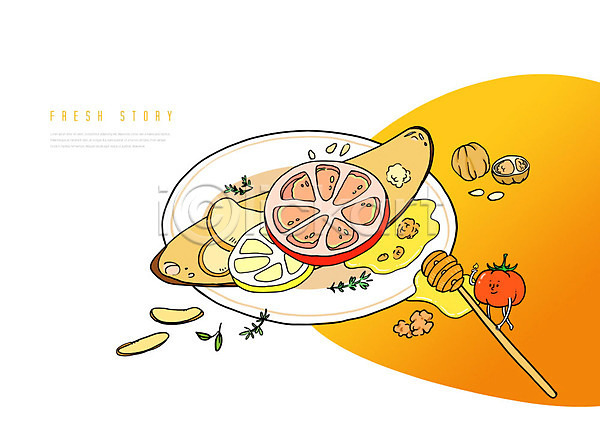 사람없음 PSD 일러스트 과일 노란색 서양음식 음식 재료 채소 토마토 토마토캐릭터