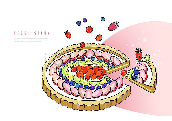 사람없음 PSD 일러스트 과일 과일타르트 딸기 딸기캐릭터 무료이미지 분홍색 숟가락 음식 재료 채소