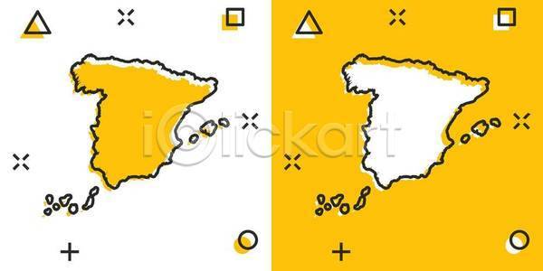 사람없음 EPS 일러스트 해외이미지 노란색 스페인 지도 해외일러스트 흰색