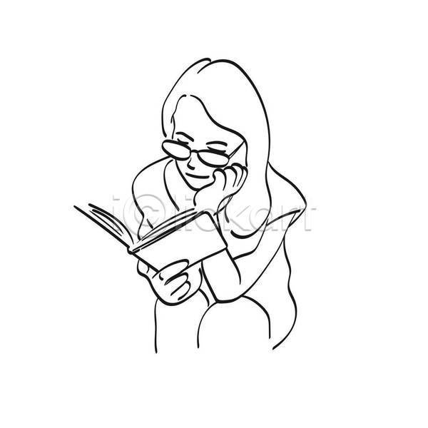 휴식 성인 성인여자한명만 여자 한명 EPS 라인일러스트 일러스트 해외이미지 독서 들기 라이프스타일 라인아트 손그림 안경 안경낌 앉기 읽기 책