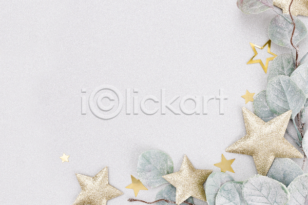 사람없음 JPG 포토 하이앵글 해외이미지 겨울 별 별모형 실내 오브젝트 유칼립투스 카피스페이스 크리스마스장식 흰배경