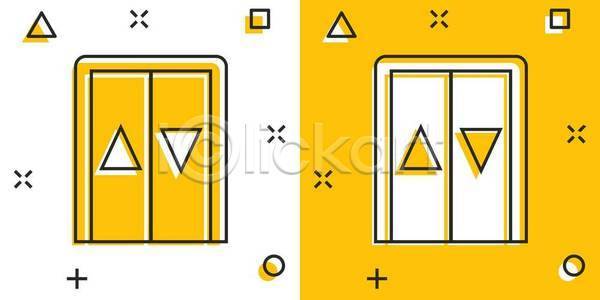 사람없음 EPS 일러스트 해외이미지 노란색 삼각형 엘리베이터 흰색