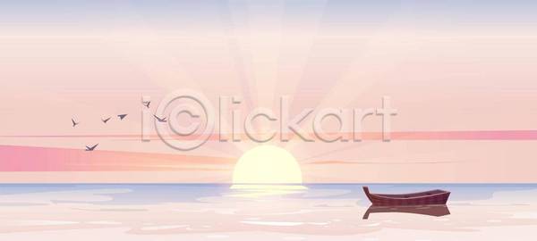 고요 사람없음 EPS 일러스트 해외이미지 바다 반사 백그라운드 보트 분홍색 아침 와이드컷 일몰 일출 표면 풍경(경치) 햇빛