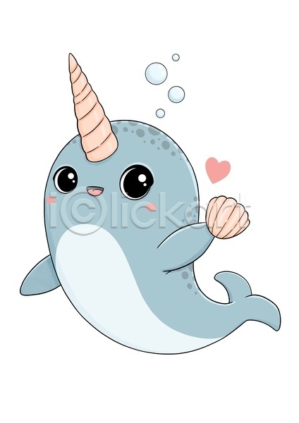 귀여움 사람없음 JPG 포토 해외이미지 동물캐릭터 들기 디자인 여름(계절) 일각고래 조개 하트 한마리