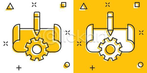 사람없음 EPS 일러스트 해외이미지 노란색 디지털 연필 톱니바퀴 해외일러스트 흰색