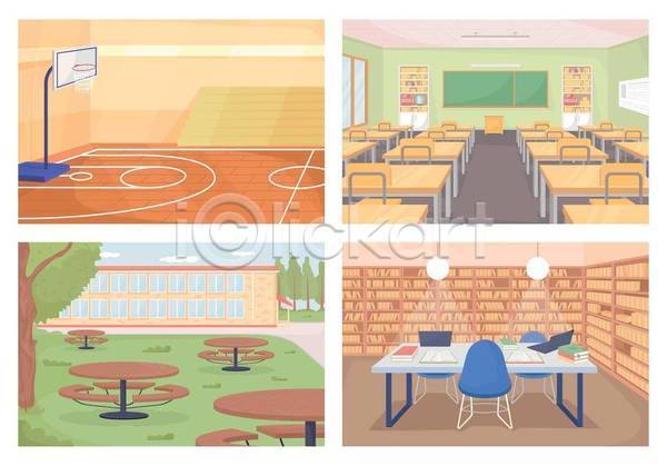 사람없음 EPS 일러스트 해외이미지 공원 교실 농구장 도서관 야외테이블 책상 학교